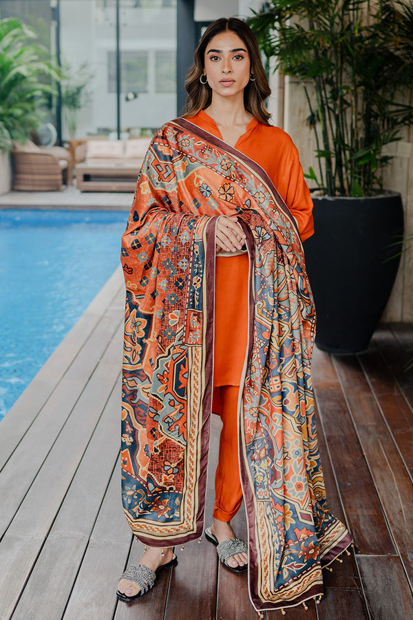 Orange Velvet Shawl - Komal Nasir