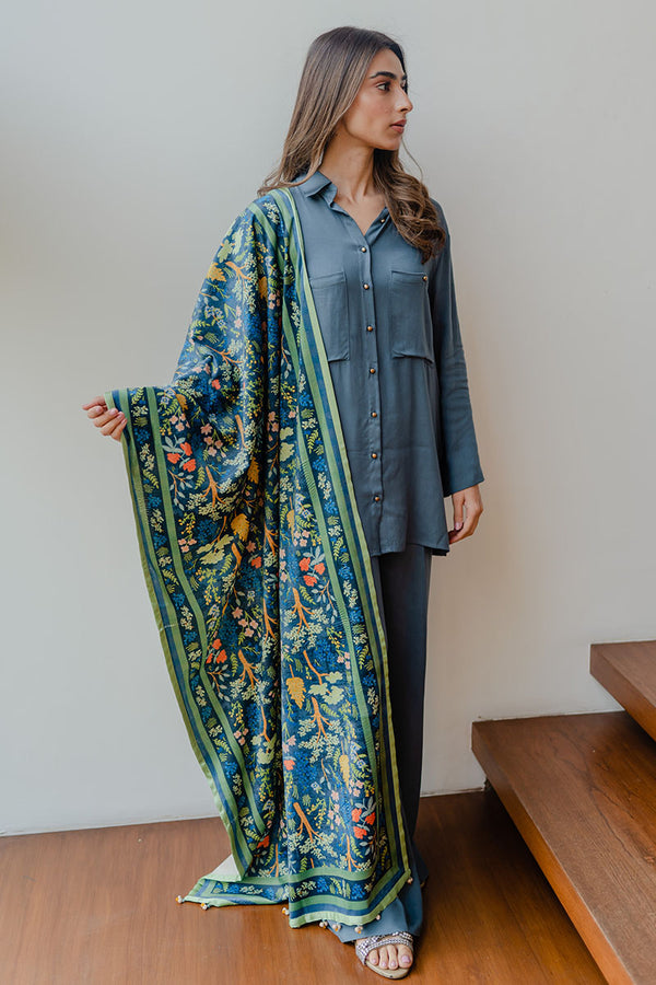 Medium Blue Velvet Scarf - Komal Nasir