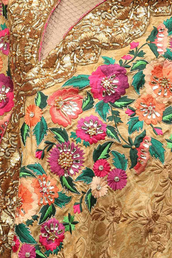 Gold Pink Floral Border Shawl (Heavy Formal) - Komal Nasir