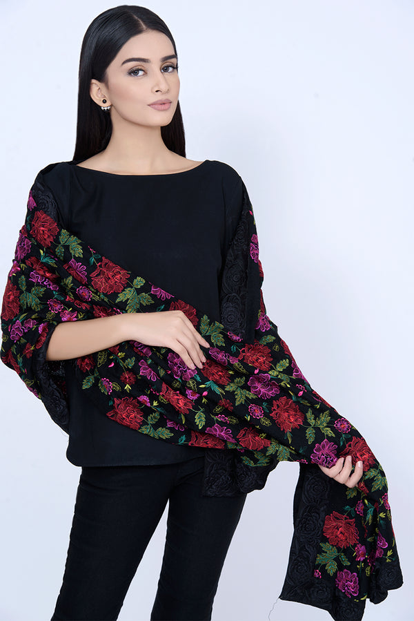 Black Pashmina Shawl - Komal Nasir