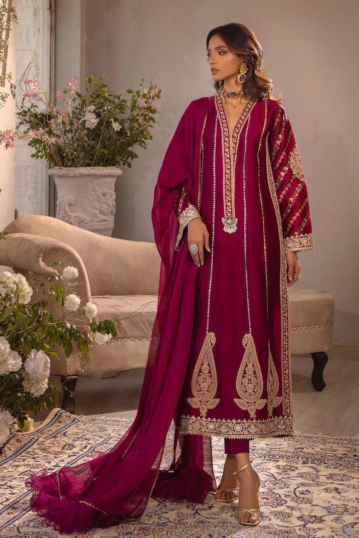 VISAAL - CRANBERRY SHIRT AND DUPATTA - Annus Abrar - Luxury Pret - raniazara