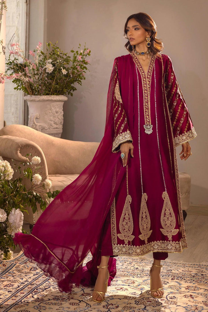 VISAAL - CRANBERRY SHIRT AND DUPATTA - Annus Abrar - Luxury Pret - raniazara