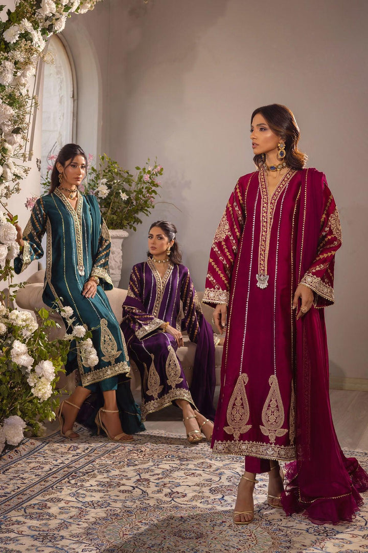 VISAAL - CRANBERRY SHIRT AND DUPATTA - Annus Abrar - Luxury Pret - raniazara