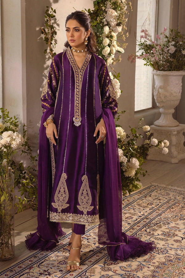 VISAAL - AUBERGINE SHIRT AND DUPATTA - Annus Abrar - Luxury Pret - raniazara