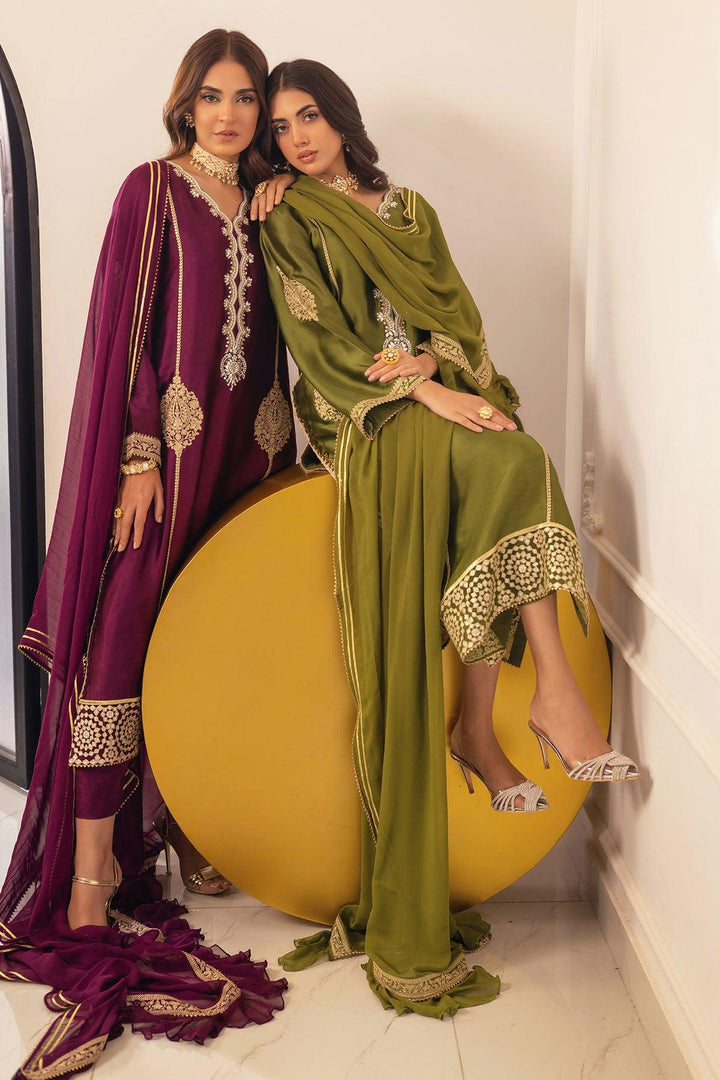 RUNELA OLIVE - SHIRT, PANTS AND DUPATTA - Annus Abrar - Luxury Pret - raniazara