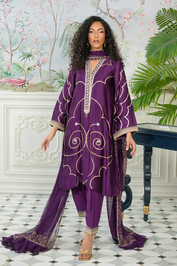 Izali Aubergine - Shirt, Pants And Dupatta - Annus Abrar