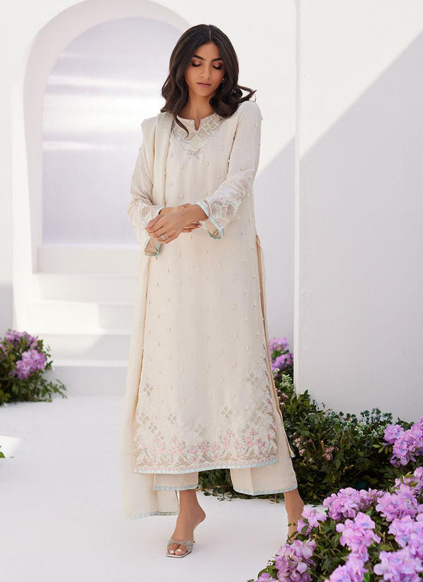 LYA IVORY EMBELLISHED RAW SILK SHIRT AND DUPATTA - FARAH TALIB AZIZ - Pret - raniazara