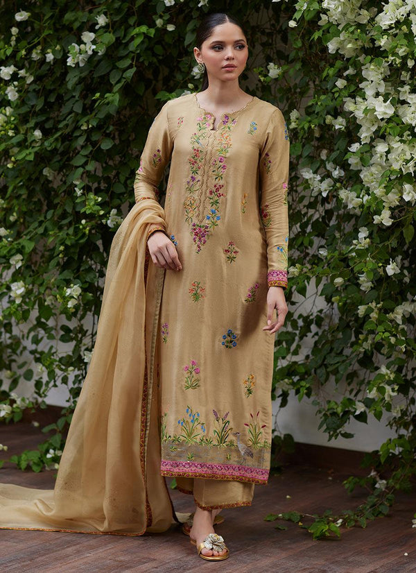 SINTRA EMBROIDERED RAW SILK SHIRT AND DUPATTA - FARAH TALIB AZIZ - Luxury Pret - raniazaraa