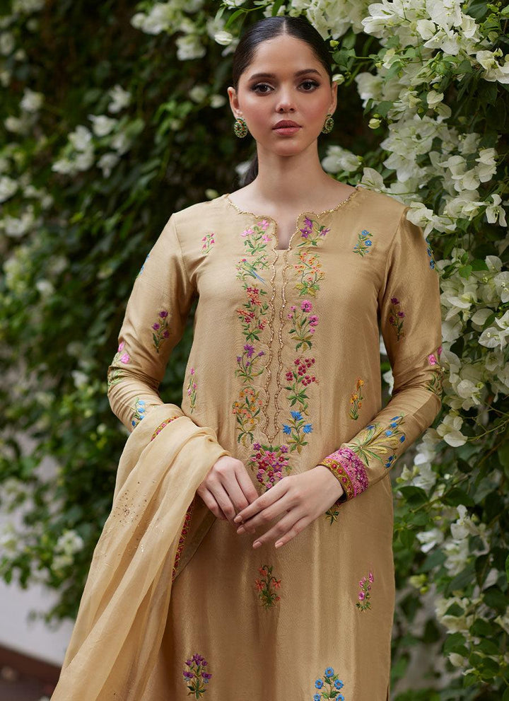 SINTRA EMBROIDERED RAW SILK SHIRT AND DUPATTA - FARAH TALIB AZIZ - Luxury Pret - raniazaraa