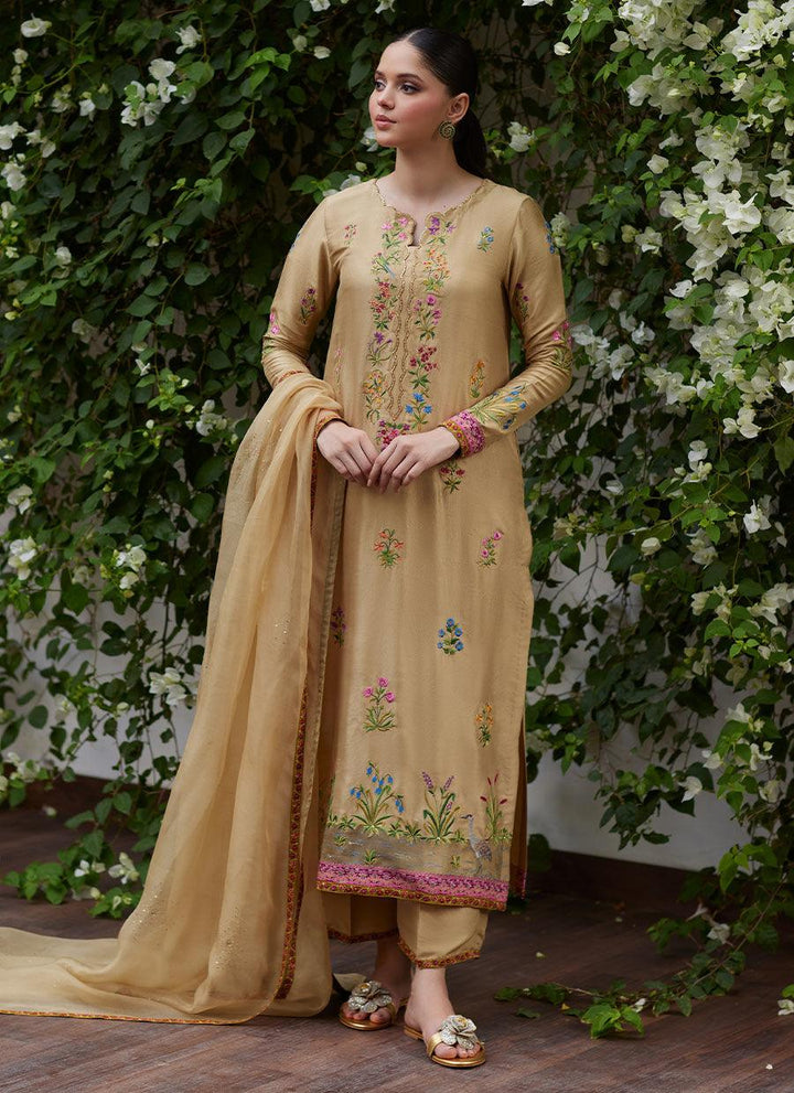 SINTRA EMBROIDERED RAW SILK SHIRT AND DUPATTA - FARAH TALIB AZIZ - Luxury Pret - raniazaraa