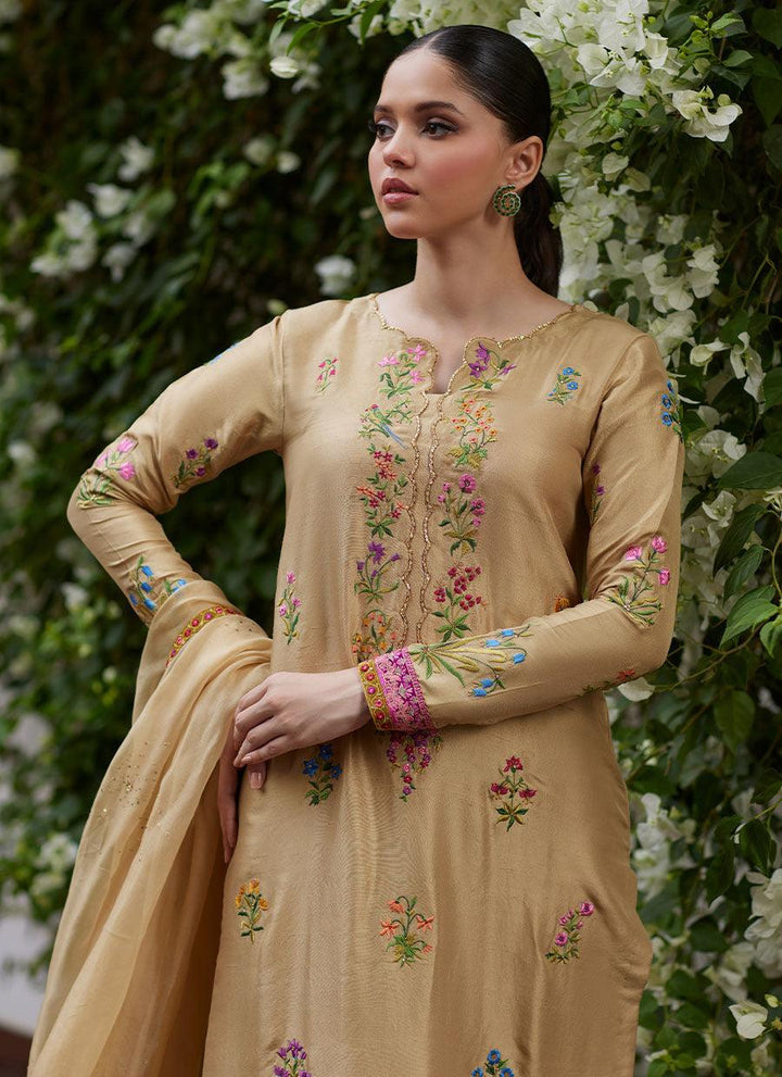 SINTRA EMBROIDERED RAW SILK SHIRT AND DUPATTA - FARAH TALIB AZIZ - Luxury Pret - raniazaraa