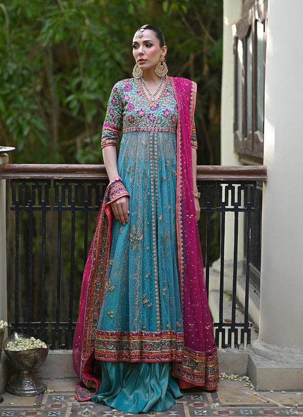 VIVIA SEA GREEN KALIDAAR - Farah Talib Aziz - Mehndi - raniazara