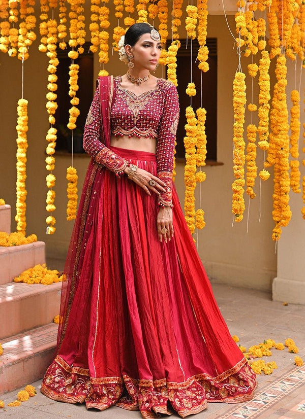 LENORA DEEP RED LENGHA CHOLI - Farah Talib Aziz - Mehndi