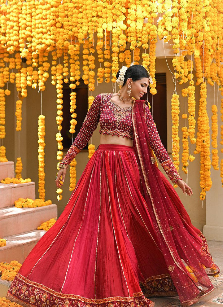 LENORA DEEP RED LENGHA CHOLI - Farah Talib Aziz - Mehndi - raniazara