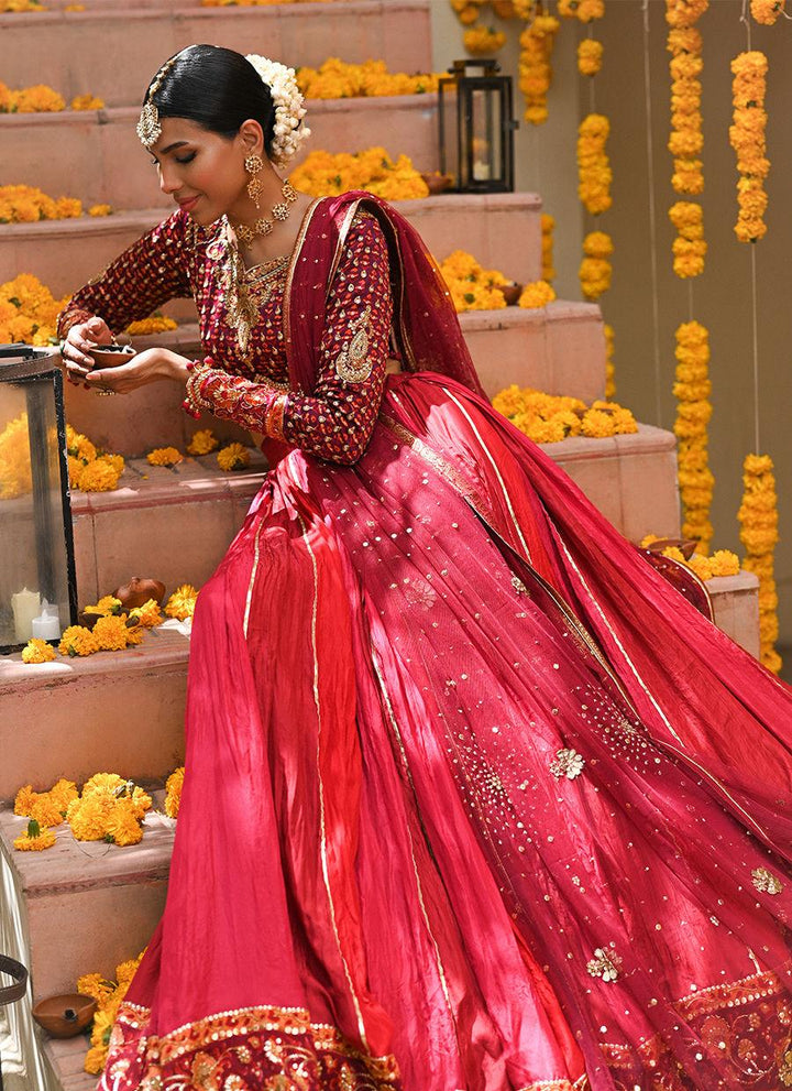 LENORA DEEP RED LENGHA CHOLI - Farah Talib Aziz - Mehndi - raniazara