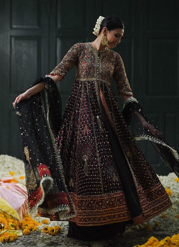 EVERLEIGH BLACK BLOCK PRINTED KALIDAAR - Farah Talib Aziz - Mehndi - raniazara