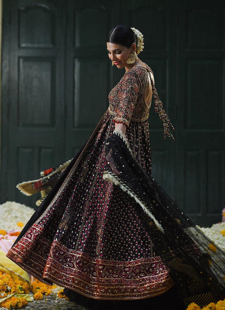 EVERLEIGH BLACK BLOCK PRINTED KALIDAAR - Farah Talib Aziz - Mehndi - raniazara