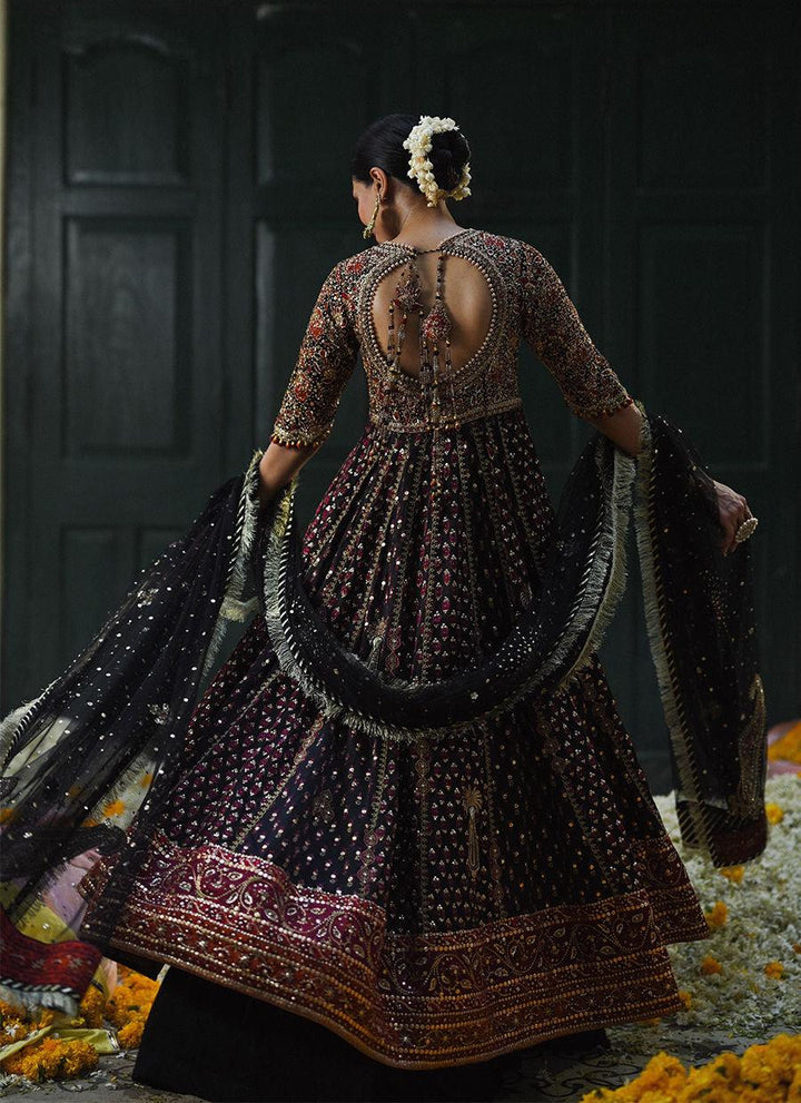 EVERLEIGH BLACK BLOCK PRINTED KALIDAAR - Farah Talib Aziz - Mehndi - raniazara