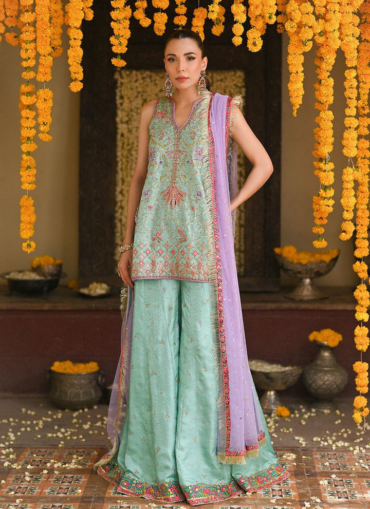 EIRLYS AQUA SHORT SHIRT AND DO-PAINCHA DHAKHA - Farah Talib Aziz - Mehndi - raniazara