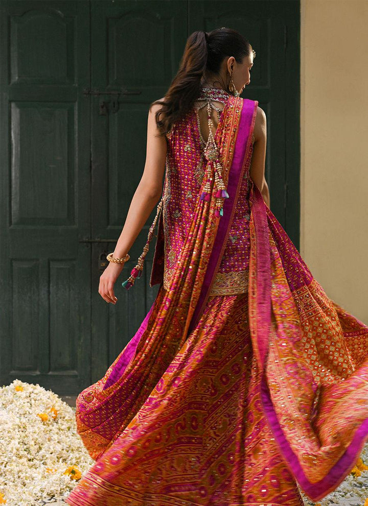 AYALA MAGENTA PINK BLOCK PRINTED SHIRT DUPATTA AND LENGHA - Farah Talib Aziz - Mehndi - raniazara