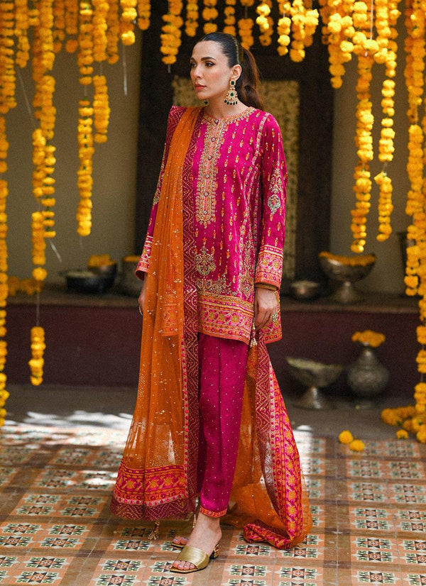 KLARA MAGENTA PINK PANELLED SHIRT WITH SHALWAR - Farah Talib Aziz - Mehndi - raniazara