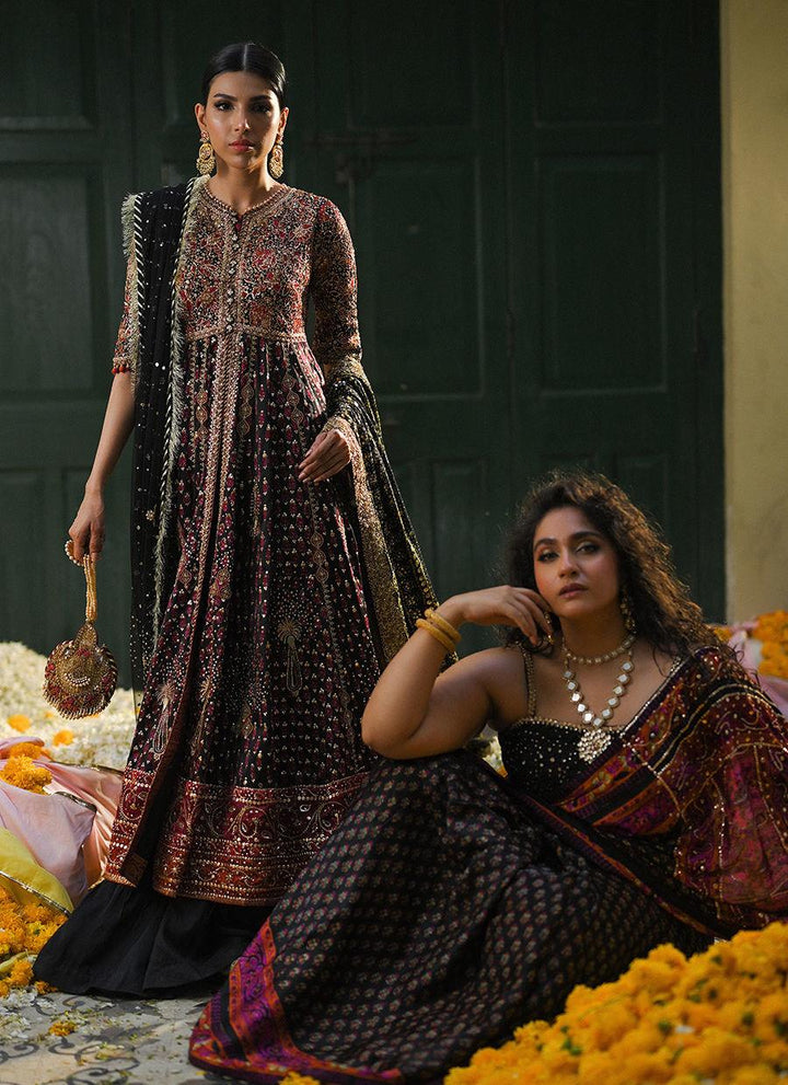 EVERLEIGH BLACK BLOCK PRINTED KALIDAAR - Farah Talib Aziz - Mehndi - raniazara