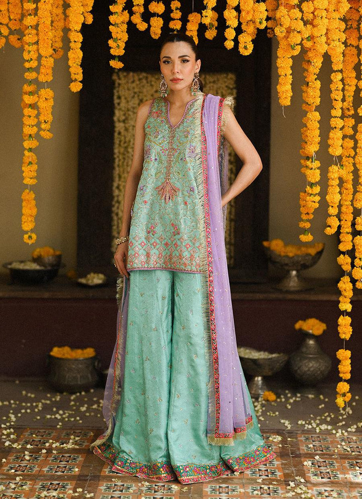 EIRLYS AQUA SHORT SHIRT AND DO-PAINCHA DHAKHA - Farah Talib Aziz - Mehndi - raniazara