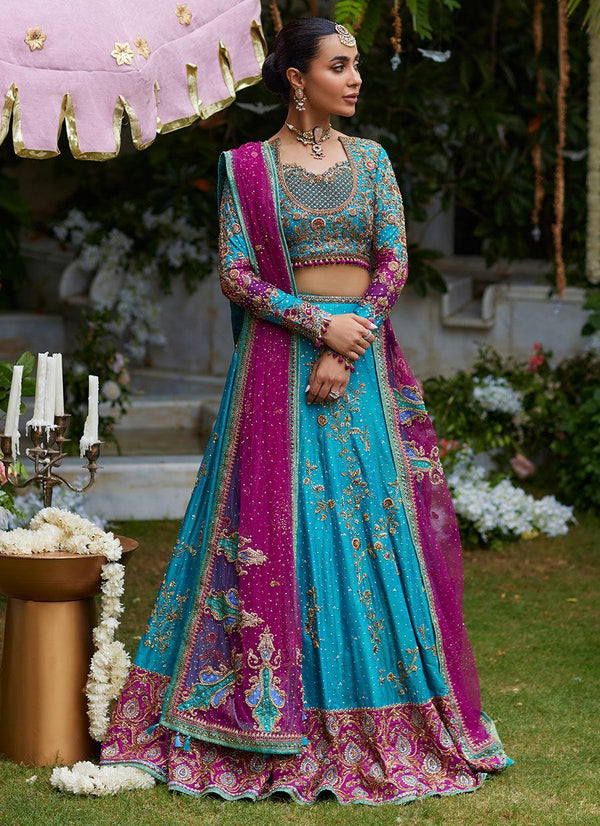 Nuresa Teal Lehenga Choli - Farah Talib Aziz - Bridal - raniazara