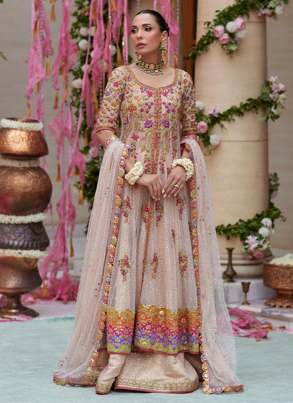 Meraki Beige Front Open Kalidaar - Farah Talib Aziz - Bridal - raniazara