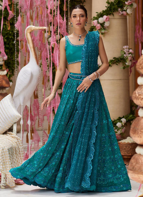 Miral Teal Lehenga Choli - Farah Talib Aziz - Bridal - raniazara