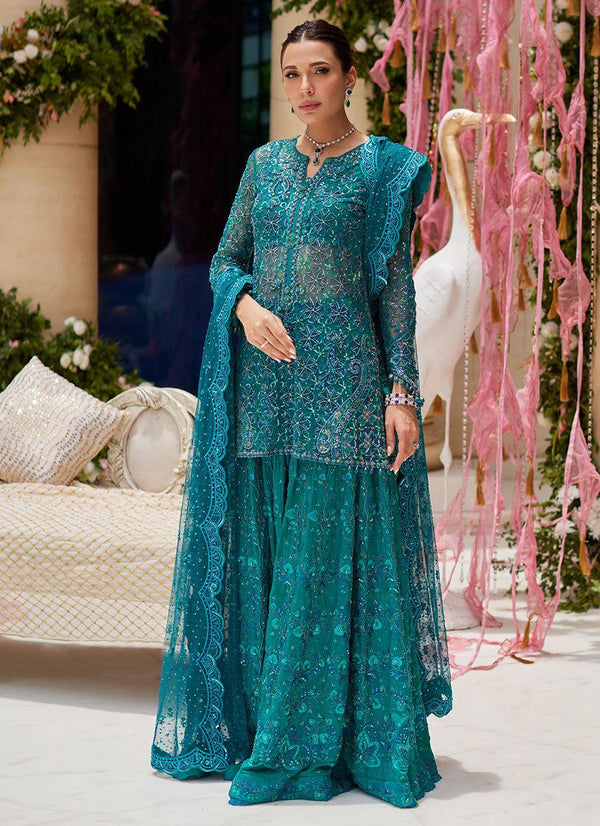 Miral Teal Short Shirt And Lehenga - Farah Talib Aziz - Bridal - raniazara