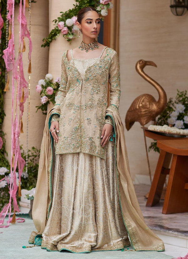 Vyara Gold Jacket and Lehenga - Farah Talib Aziz - Bridal - raniazara