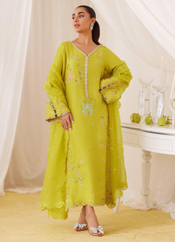 Marija Kiwi Green Embroidered Shirt And Dupatta - FARAH TALIB AZIZ - Pret - raniazara