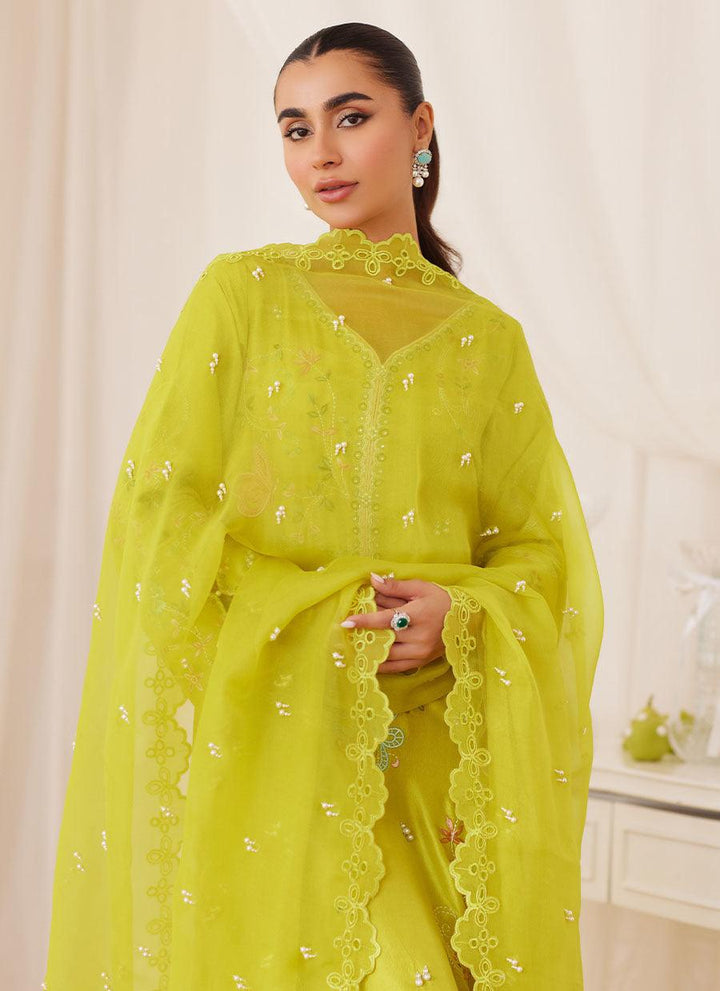 Marija Kiwi Green Embroidered Shirt And Dupatta - FARAH TALIB AZIZ - Pret - raniazara