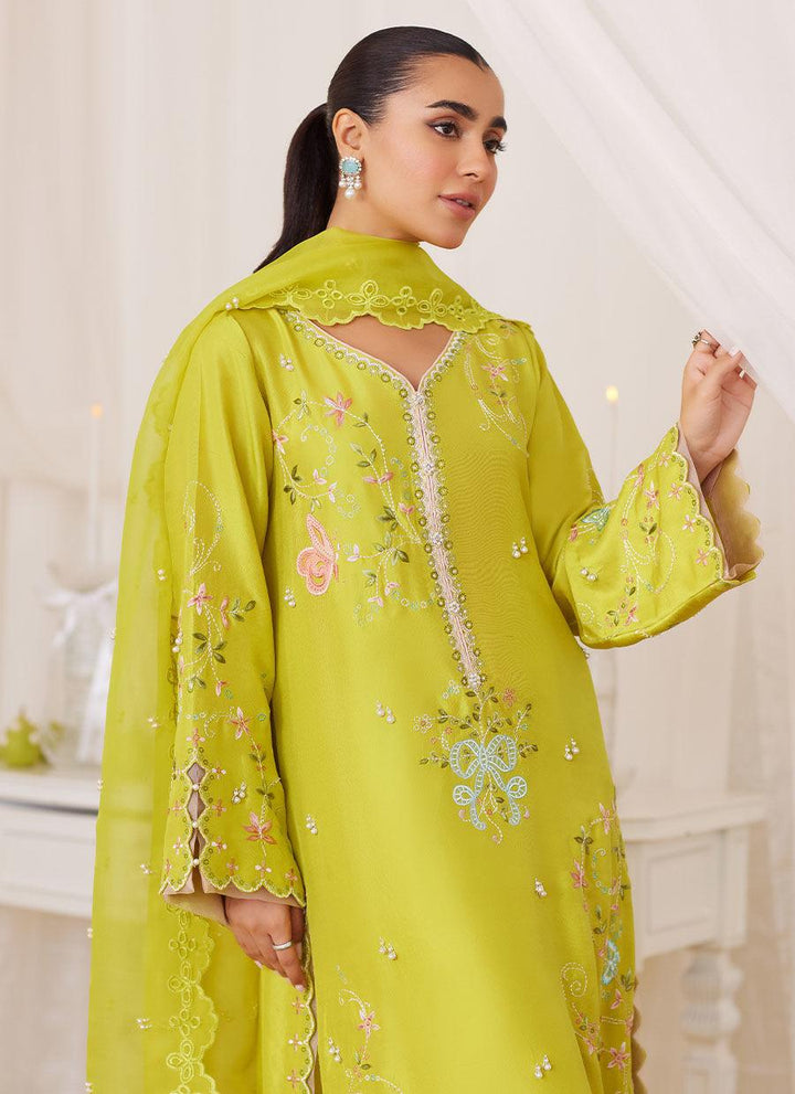 Marija Kiwi Green Embroidered Shirt And Dupatta - FARAH TALIB AZIZ - Pret - raniazara