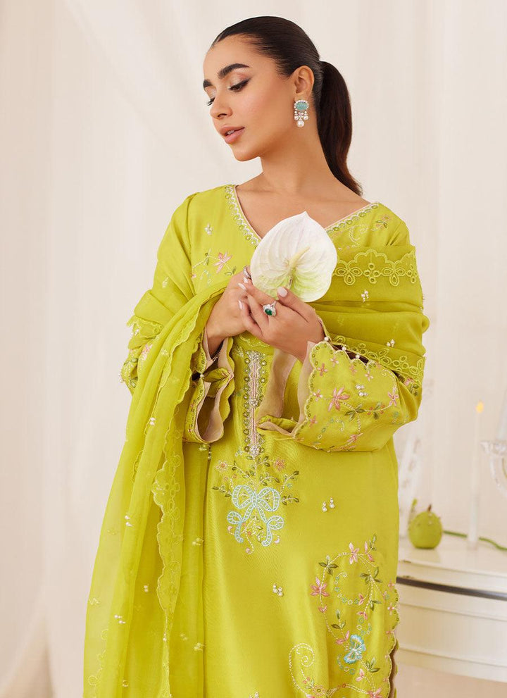 Marija Kiwi Green Embroidered Shirt And Dupatta - FARAH TALIB AZIZ - Pret - raniazara