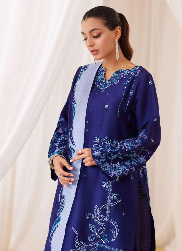 Nada Ink Blue Embroidered Shirt And Dupatta - FARAH TALIB AZIZ - Pret - raniazara