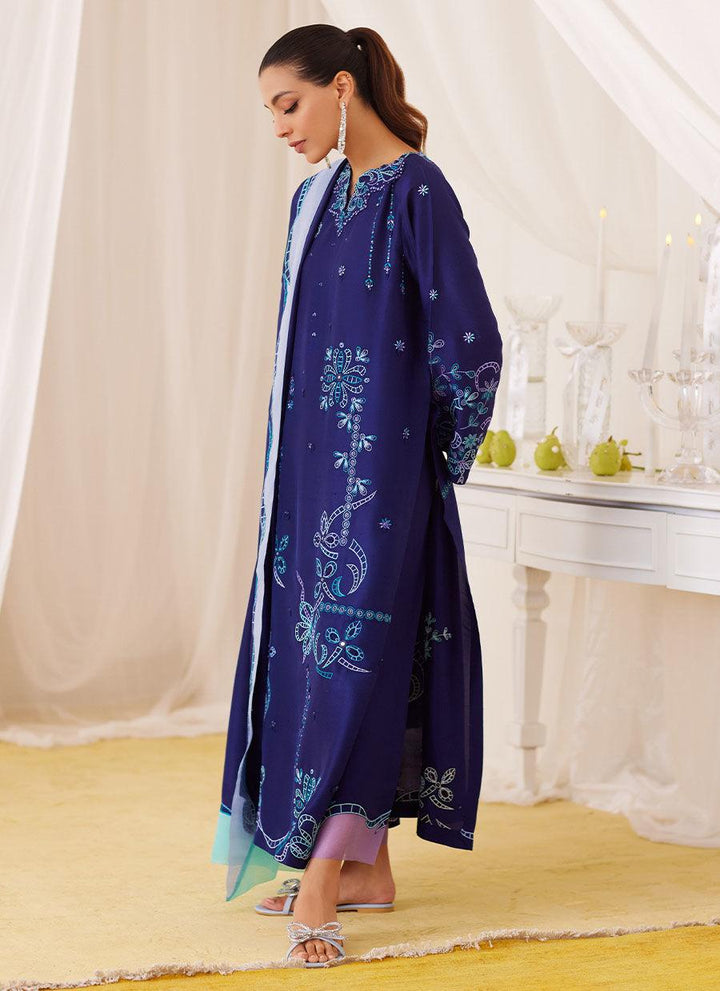 Nada Ink Blue Embroidered Shirt And Dupatta - FARAH TALIB AZIZ - Pret - raniazara