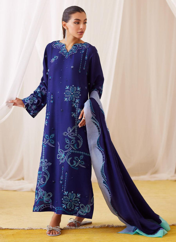 Nada Ink Blue Embroidered Shirt And Dupatta - FARAH TALIB AZIZ - Pret - raniazara