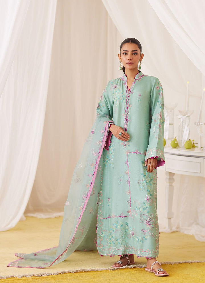 Petra Fern Green Embroidered Shirt And Dupatta - FARAH TALIB AZIZ - Pret - raniazara