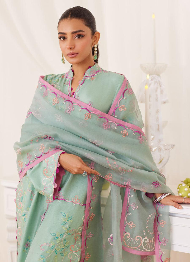 Petra Fern Green Embroidered Shirt And Dupatta - FARAH TALIB AZIZ - Pret - raniazara