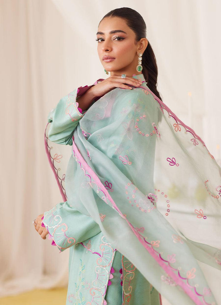 Petra Fern Green Embroidered Shirt And Dupatta - FARAH TALIB AZIZ - Pret - raniazara