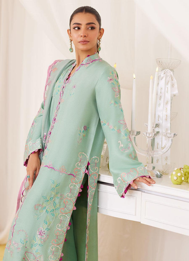 Petra Fern Green Embroidered Shirt And Dupatta - FARAH TALIB AZIZ - Pret - raniazara