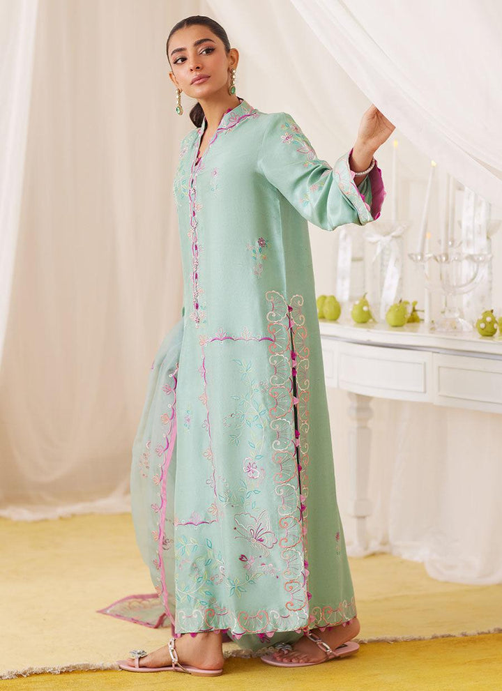 Petra Fern Green Embroidered Shirt And Dupatta - FARAH TALIB AZIZ - Pret - raniazara