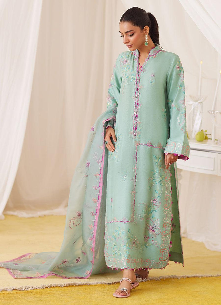 Petra Fern Green Embroidered Shirt And Dupatta - FARAH TALIB AZIZ - Pret - raniazara