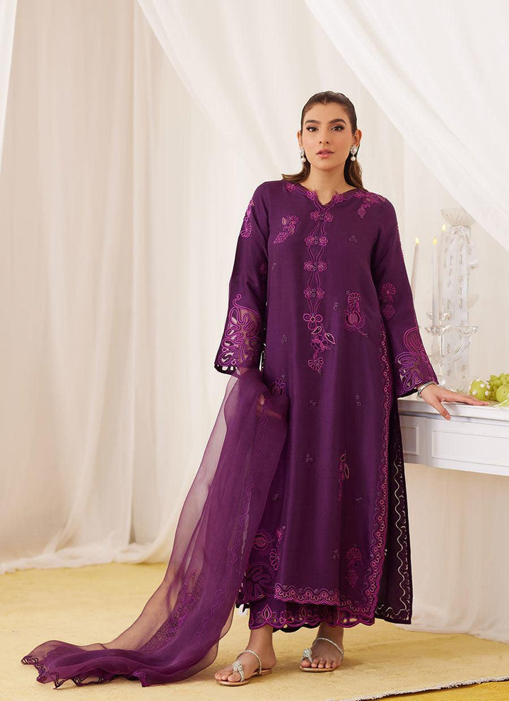 Teo Eggplant Embroidered Shirt And Dupatta - FARAH TALIB AZIZ - Pret - raniazara