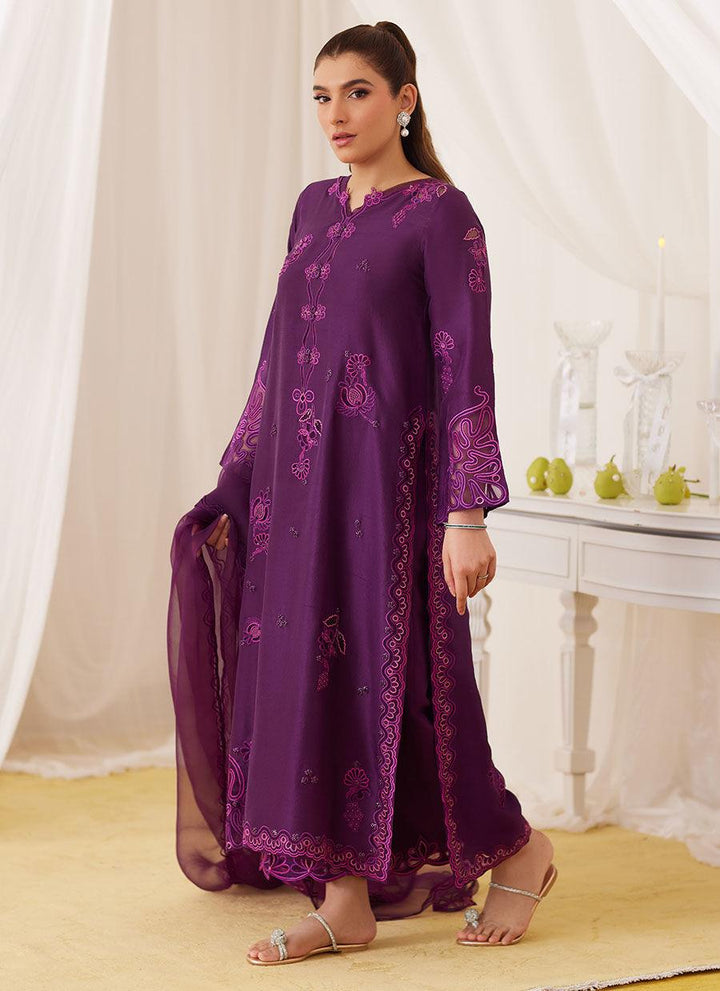 Teo Eggplant Embroidered Shirt And Dupatta - FARAH TALIB AZIZ - Pret - raniazara