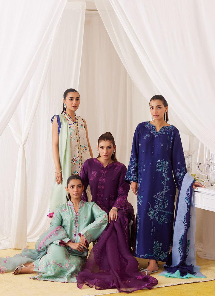 Teo Eggplant Embroidered Shirt And Dupatta - FARAH TALIB AZIZ - Pret - raniazara