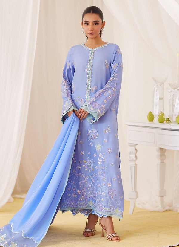 Leesha Periwinkle Blue Raw Silk Shirt And Dupatta - FARAH TALIB AZIZ - Pret -  raniazara