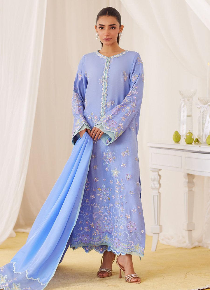 Leesha Periwinkle Blue Raw Silk Shirt And Dupatta - FARAH TALIB AZIZ - Pret -  raniazara